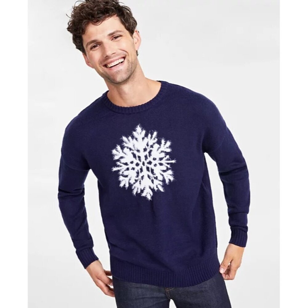 Holiday Lane Mens Size XL Snowflake Crewneck Long-Sleeve Sweater Blue $69 322